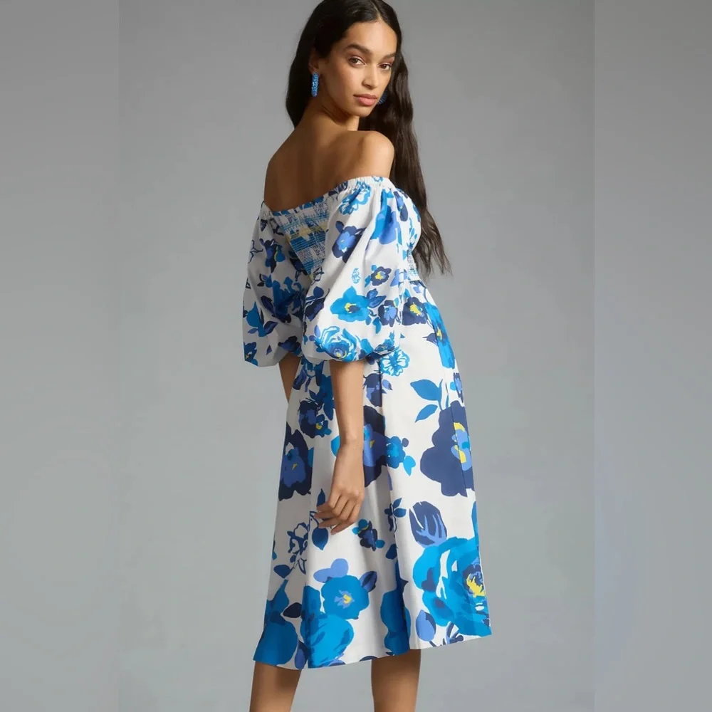 Plenty by Tracy Reese Off-The-Shoulder Puff-Sleeve Smocked Midi Dress - Picture 3 of 15